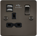 Knightsbridge FPR9124GM Flat plate 13A 1G switched socket with dual USB charger (2.4A) - gunmetal with black insert ML Knightsbridge - Sparks Warehouse