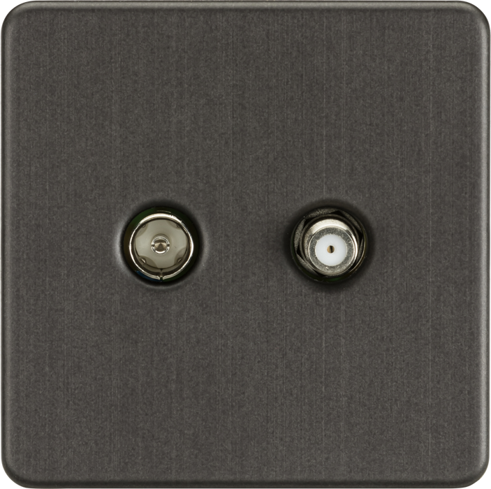 Knightsbridge SF0140SB Screwless TV & SAT TV Outlet (Isolated) -  Smoked Bronze Knightsbridge Screwless Flat Plate Smoked Bronze Knightsbridge - Sparks Warehouse