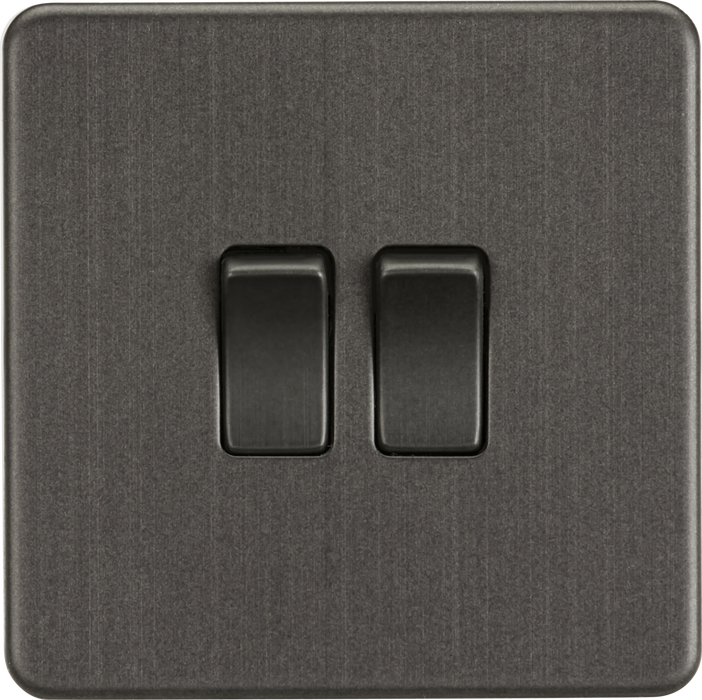 Knightsbridge SF3000SB Screwless 10A 2G 2 Way Switch - Smoked Bronze With Black Rocker Knightsbridge Screwless Flat Plate Smoked Bronze Knightsbridge - Sparks Warehouse