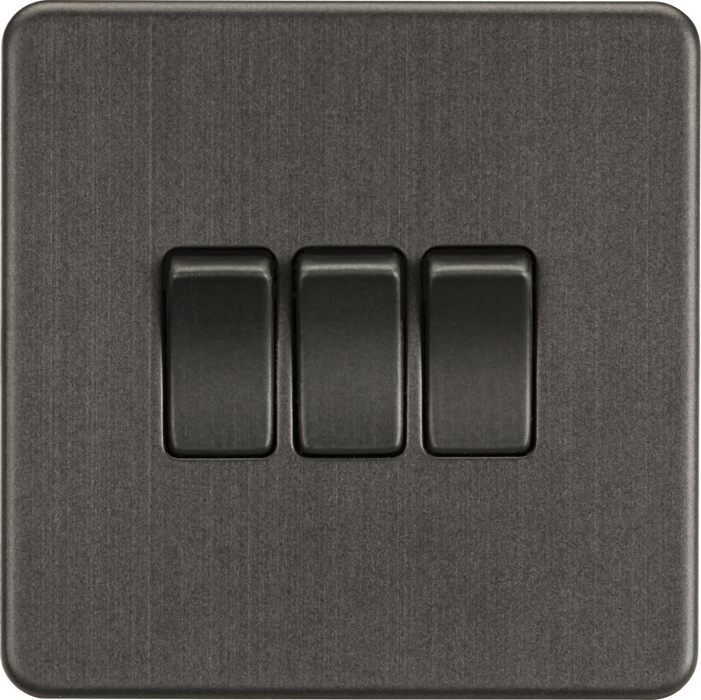 Knightsbridge SF4000SB Screwless 10A 3G 2 Way Switch - Smoked Bronze With Black Rocker Knightsbridge Screwless Flat Plate Smoked Bronze Knightsbridge - Sparks Warehouse