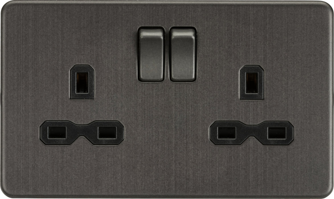 Knightsbridge SFR9000SB Screwless 13A 2G DP Switched Socket - Smoked Bronze Knightsbridge Screwless Flat Plate Smoked Bronze Knightsbridge - Sparks Warehouse