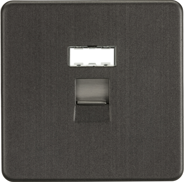 Knightsbridge SFRJ45SB Screwless RJ45 Network Outlet - Smoked Bronze With Shutter Knightsbridge Screwless Flat Plate Smoked Bronze Knightsbridge - Sparks Warehouse