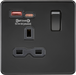 Knightsbridge SFR9919MBB Screwless 13A 1G Switched Socket with Dual Fast Charge Outlets A+C (5-12V 4A shared) - Matt Black With Black Rocker Knightsbridge Screwless Flat Plate Matt Black Knightsbridge - Sparks Warehouse