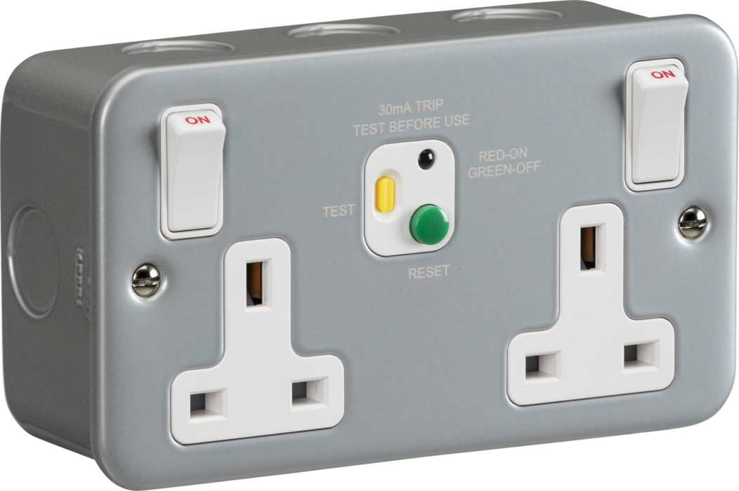 Knightsbridge M9RCD Metal Clad 13A 2G DP RCD Switched Socket Metal Clad Knightsbridge - Sparks Warehouse