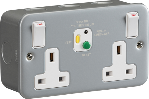 Knightsbridge M9RCD Metal Clad 13A 2G DP RCD Switched Socket Metal Clad Knightsbridge - Sparks Warehouse