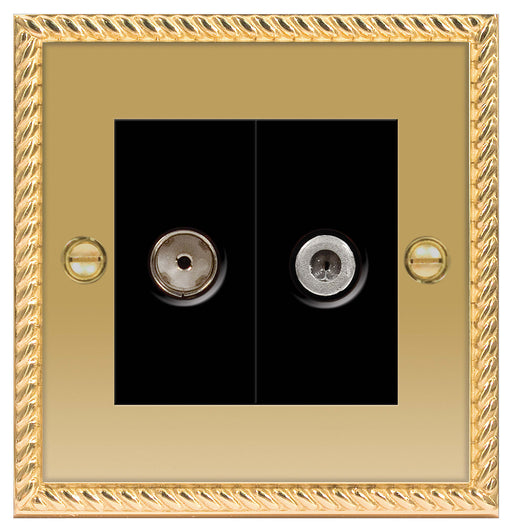 BG Nexus GEO BRASS -  SATELLITE And CO-AXIAL Socket, 2 GANG - BG - sparks-warehouse