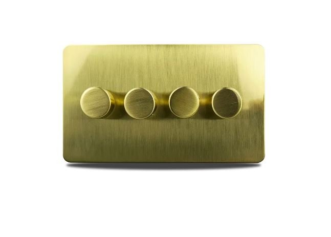 Caradok 4 Gang Screwless 2 Way Brushed Brass Push On/Off Dimmer Switch Caradok - Screwless Brushed Brass Caradok - Sparks Warehouse