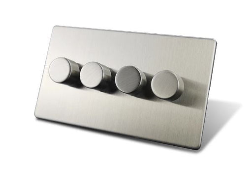 Caradok 4 Gang 2 Way Screwless Brushed Steel Push On/Off LED Dimmer Caradok - Screwless Brushed Steel Caradok - Sparks Warehouse
