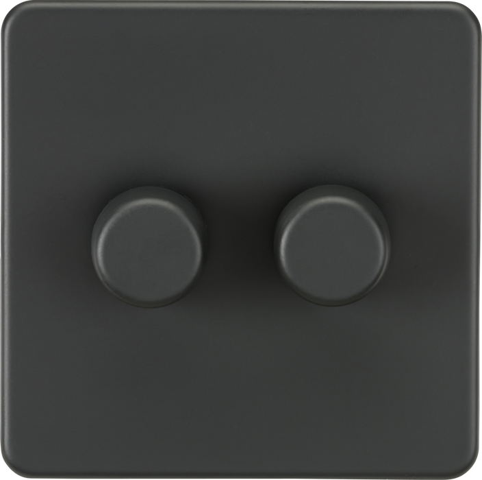 Knightsbridge SF2182AT Screwless 2G 2-way 10-200W (5-150W LED) trailing edge dimmer - Anthracite Knightsbridge Screwless Flat Plate Anthracite Knightsbridge - Sparks Warehouse