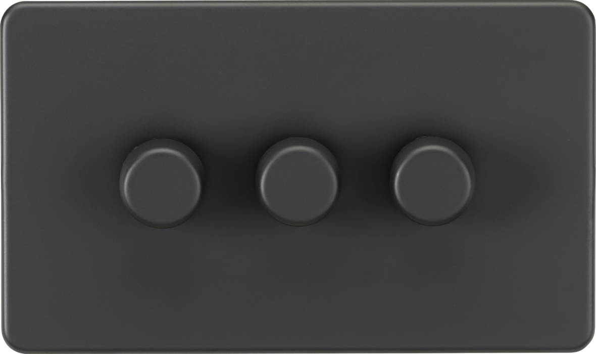 Knightsbridge SF2183AT Screwless 3G 2-way 10-200W (5-150W LED) trailing edge dimmer - Anthracite Knightsbridge Screwless Flat Plate Anthracite Knightsbridge - Sparks Warehouse