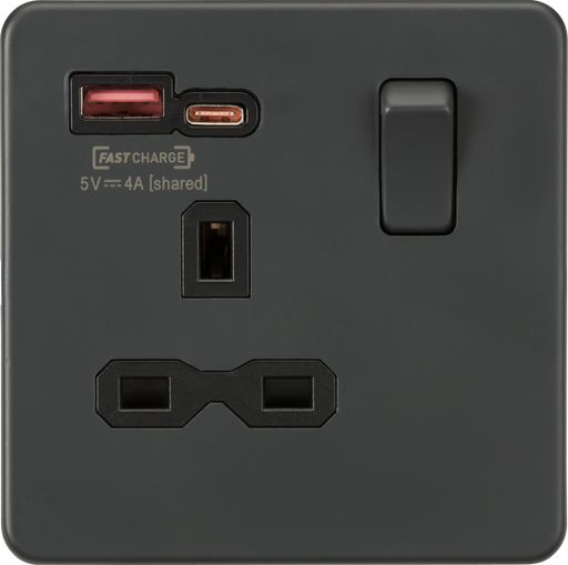 Knightsbridge SFR9919AT 13A 1G Switched Socket with dual USB [FASTCHARGE] A+C - Anthracite  Sparks Warehouse - Sparks Warehouse