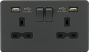 Knightsbridge SFR9224AT 13A 2G switched socket with dual USB charger A + A (2.4A) - Anthracite Knightsbridge Screwless Flat Plate Anthracite Knightsbridge - Sparks Warehouse