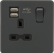 Knightsbridge SFR9124AT Screwless 13A 1G switched socket with dual USB charger (2.4A) - Anthracite Knightsbridge Screwless Flat Plate Anthracite Knightsbridge - Sparks Warehouse