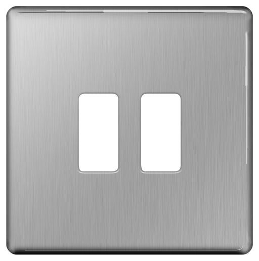 BG Nexus GFBS2 Grid Brushed Steel SCREWLESS 2 Gang Front Plate - BG - sparks-warehouse