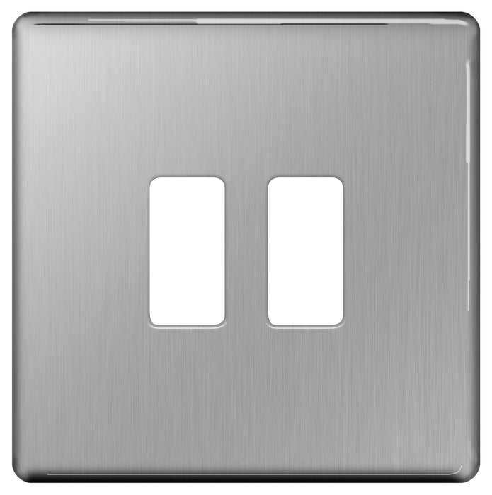 BG Nexus GFBS2 Grid Brushed Steel SCREWLESS 2 Gang Front Plate - BG - sparks-warehouse
