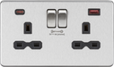 Knightsbridge SFR9909BC Screwless 13A 2G Switched Socket With Type-C FASTCHARGE USB port - Brushed Chrome USB Sockets Knightsbridge - Sparks Warehouse