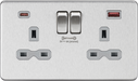 Knightsbridge SFR9909BCG Screwless 13A 2G Switched Socket With Type-C FASTCHARGE USB port - Brushed Chrome with Grey Inserts USB Sockets Knightsbridge - Sparks Warehouse