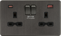 Knightsbridge SFR9909SB 13A 2G DP Switched Socket with dual USB [FASTCHARGE] A+C - Smoked Bronze Knightsbridge Screwless Flat Plate Smoked Bronze Knightsbridge - Sparks Warehouse