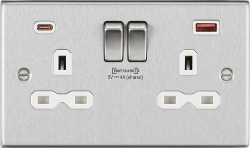 Knightsbridge CS9909BCW 13A 2G DP switched socket with dual USB A + C (FASTCHARGE) - Brushed chrome with white insert ML Knightsbridge - Sparks Warehouse