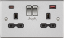 Knightsbridge CS9909BC 13A 2G DP switched socket with dual USB A + C (FASTCHARGE) - Brushed chrome with black insert Knightsbridge - Sparks Warehouse