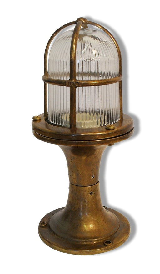 05852 - Solid Brass Small Post Light - Antique Brass Navigator Range of Marine Bulkheads LampFix - Sparks Warehouse
