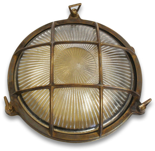 09011 Solid Brass Large Porthole Bulkhead - Antique Brass Navigator Range of Marine Bulkheads Lampfix - Sparks Warehouse