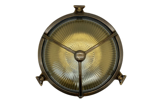 09078 – Navigator Solid Brass Large Trident Porthole Bulkhead - Antique Brass Navigator Range of Marine Bulkheads Lampfix - Sparks Warehouse