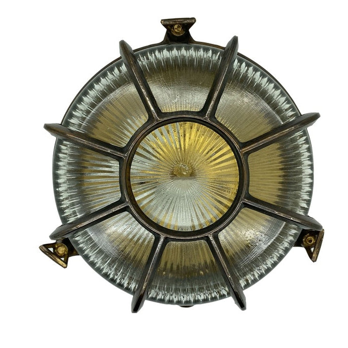 09079 – Navigator Solid Brass Extra Large Radial Porthole Bulkhead - Antique Brass Navigator Range of Marine Bulkheads Lampfix - Sparks Warehouse