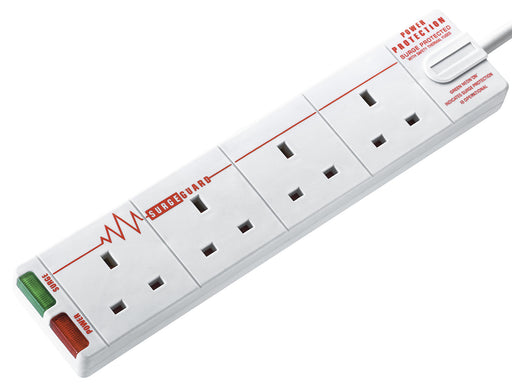 BG SRG44 13A 4M 4 Gang SURGE PROTECTED EXTENSION LEAD White - BG - sparks-warehouse
