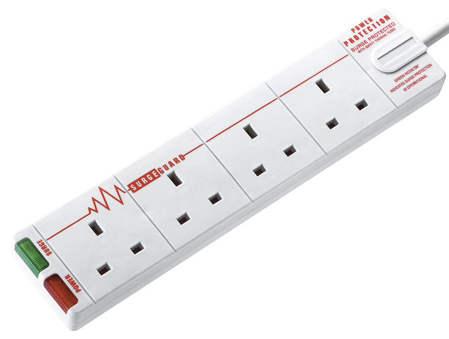 BG SRG44 13A 4M 4 Gang SURGE PROTECTED EXTENSION LEAD White - BG - sparks-warehouse