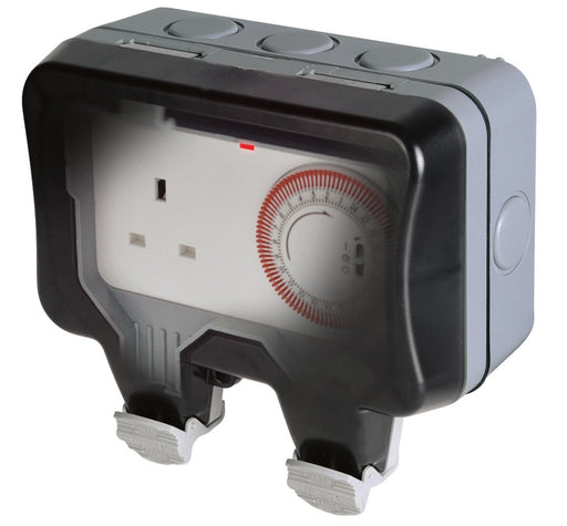 BG Nexus Storm WP23TM24 Weatherproof 13A 1 Gang Double Pole Unswitched Socket And Mechanical 24HR Timer - BG - sparks-warehouse