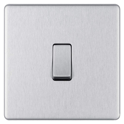 BG FBS12 Screwless Flat Plate Brushed Steel 10A 1 Gang 2 Way Plate Switch - BG - sparks-warehouse