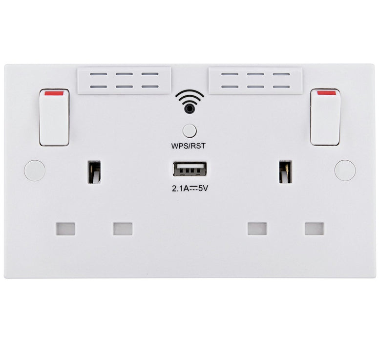 BG Electrical 922UWR 2 Gang Wi-Fi Range Extender Socket With USB - White - BG - Sparks Warehouse