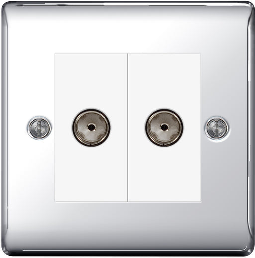 BG Nexus NPC61 Polished Chrome Co-Axial Socket 2 Gang - BG - Sparks Warehouse