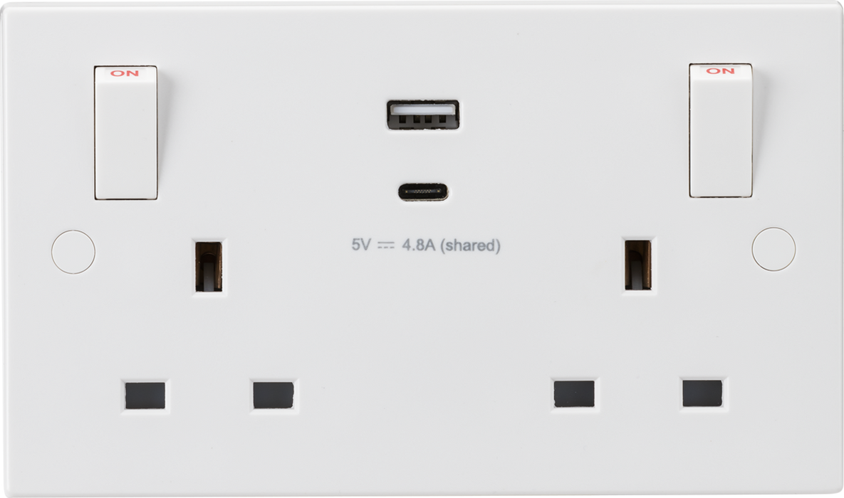 Knightsbridge SN9002 13A 2G Switched socket with outboard rockers and dual USB (A+C) 5V DC 4.8A shared  Sparks Warehouse - Sparks Warehouse