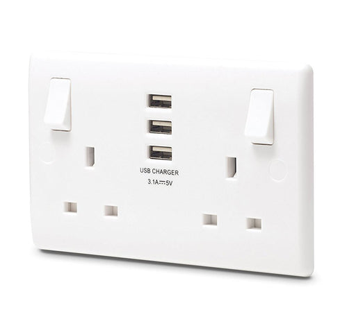 BG 822U33 2 Gang White 13A Socket with 3 USB 3.1A - BG - Sparks Warehouse