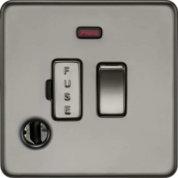 Knightsbridge SF6300FBN 13A Switched Fused Spur with Neon and Flex Outlet - Black Nickel  Sparks Warehouse - Sparks Warehouse