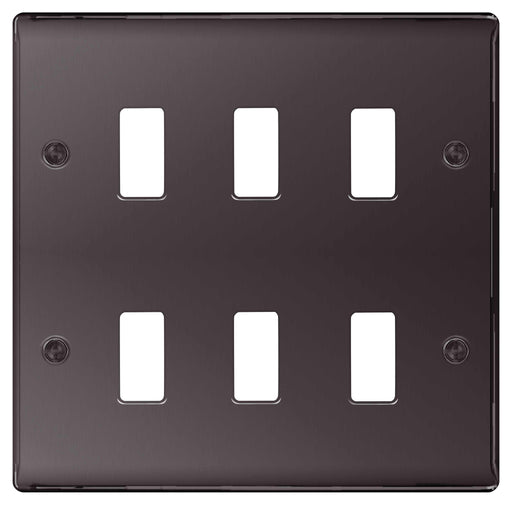 BG Nexus GNBN6 Grid Black Nickel 6 Gang Front Plate - BG - sparks-warehouse