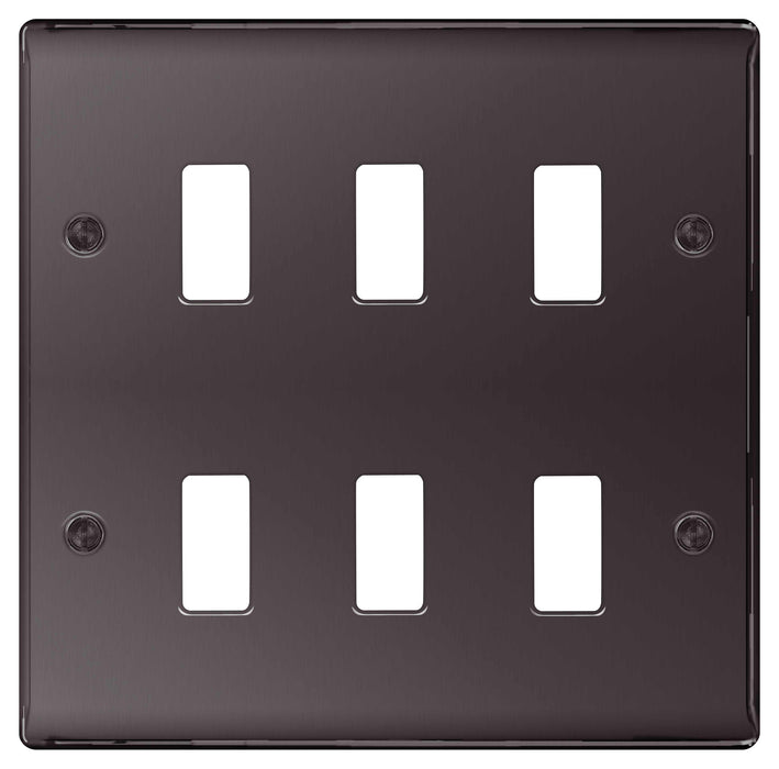 BG Nexus GNBN6 Grid Black Nickel 6 Gang Front Plate - BG - sparks-warehouse