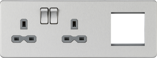 Knightsbridge SFR192LBCG Screwless 13A 2G DP Socket + 2G Modular Combination Plate - Brushed Chrome  Sparks Warehouse - Sparks Warehouse