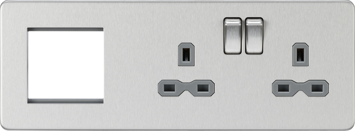 Knightsbridge SFR192RBCG Screwless 13A 2G DP Socket + 2G Modular Combination Plate - Brushed Chrome  Sparks Warehouse - Sparks Warehouse