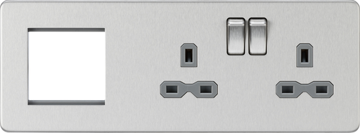 Knightsbridge SFR192RBCG Screwless 13A 2G DP Socket + 2G Modular Combination Plate - Brushed Chrome  Sparks Warehouse - Sparks Warehouse