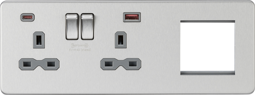 Knightsbridge SFR992LBCG Screwless 13A 2G DP Socket with USB Fastcharge + 2G Modular Combination Plate - Brushed Chrome  Sparks Warehouse - Sparks Warehouse