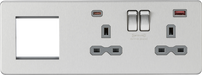 Knightsbridge SFR992RBCG Screwless 13A 2G DP Socket with USB Fastcharge + 2G Modular Combination Plate - Brushed Chrome  Sparks Warehouse - Sparks Warehouse