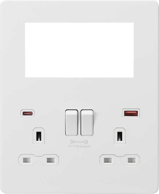 Knightsbridge SFR994MW Screwless Small Multimedia Combination  Plate with FASTCHARGE - Matt White  Sparks Warehouse - Sparks Warehouse