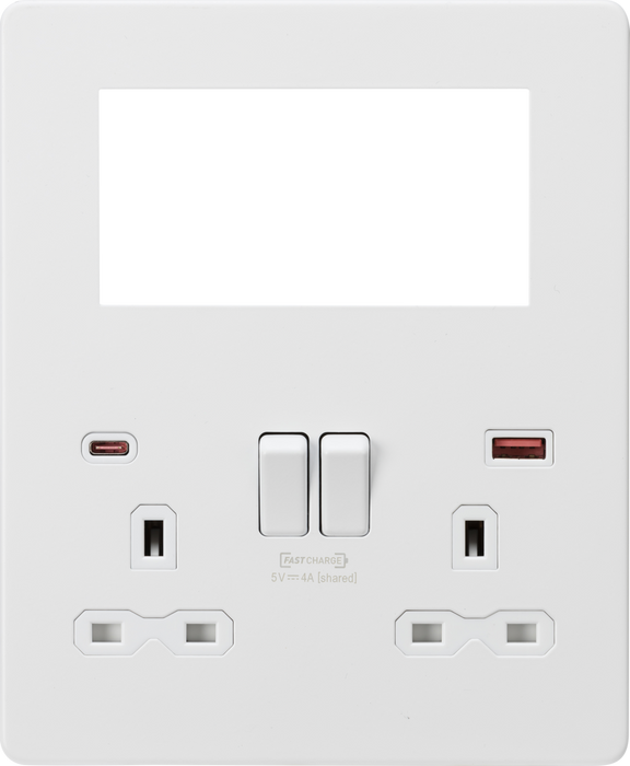 Knightsbridge SFR994MW Screwless Small Multimedia Combination  Plate with FASTCHARGE - Matt White  Sparks Warehouse - Sparks Warehouse