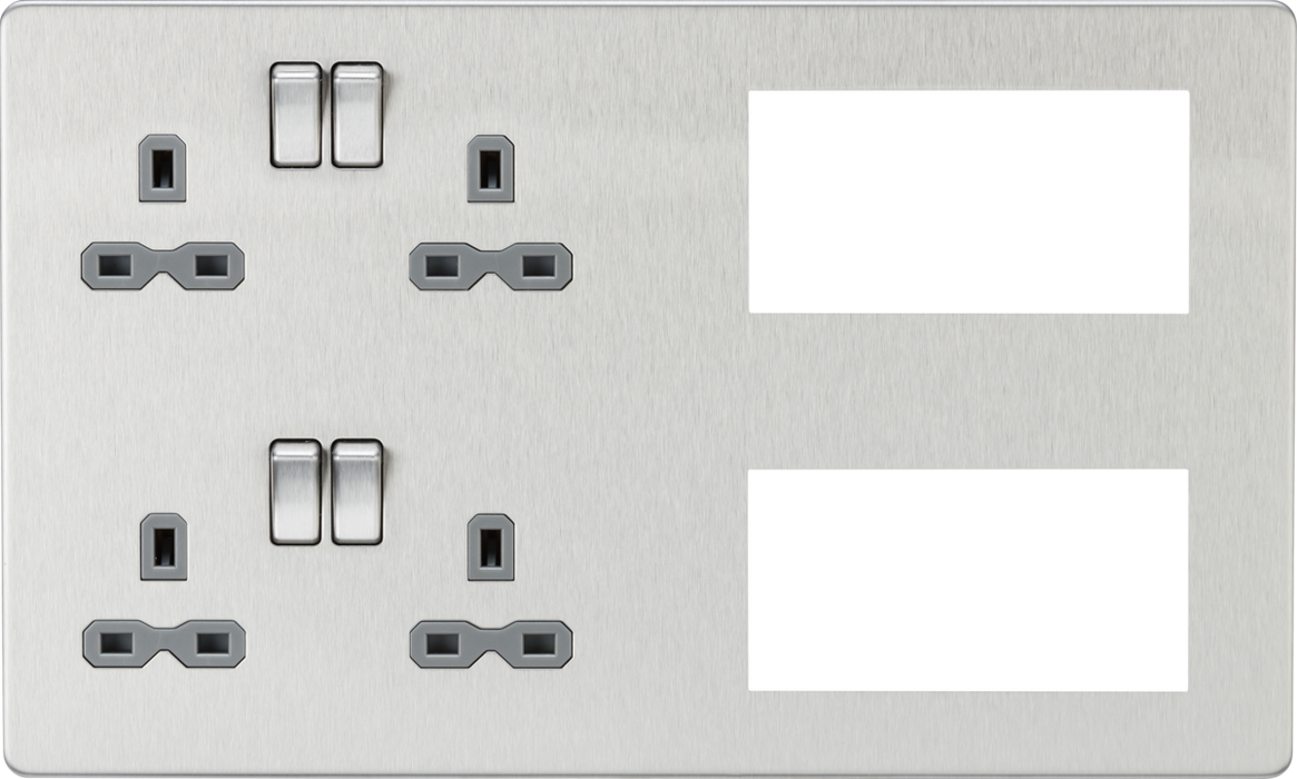 Knightsbridge SFR298BCG Screwless Combination Plate - Brushed Chrome with grey insert Sparks Warehouse - Sparks Warehouse