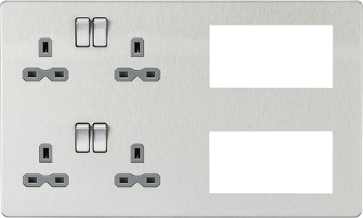 Knightsbridge SFR298BCG Screwless Combination Plate - Brushed Chrome with grey insert  Sparks Warehouse - Sparks Warehouse