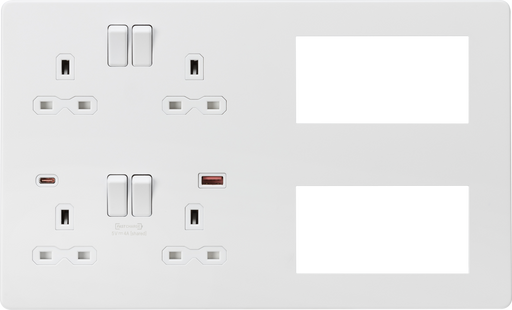 Knightsbridge SFR998MW Screwless Combination Plate with Dual USB FASTCHARGE A+C - Matt White  Sparks Warehouse - Sparks Warehouse
