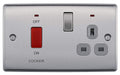 BG Nexus NBS70G Brushed Steel 45A Cooker Connection Unit Switched Socket And Neon Grey Inserts - BG - sparks-warehouse